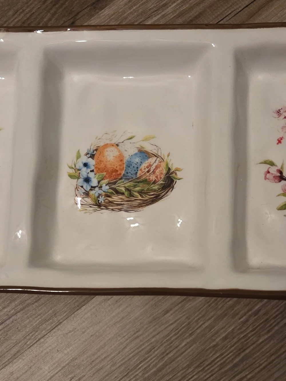 Ceramic Floral Trio Serving Dish - White with Blue & Pink Accents